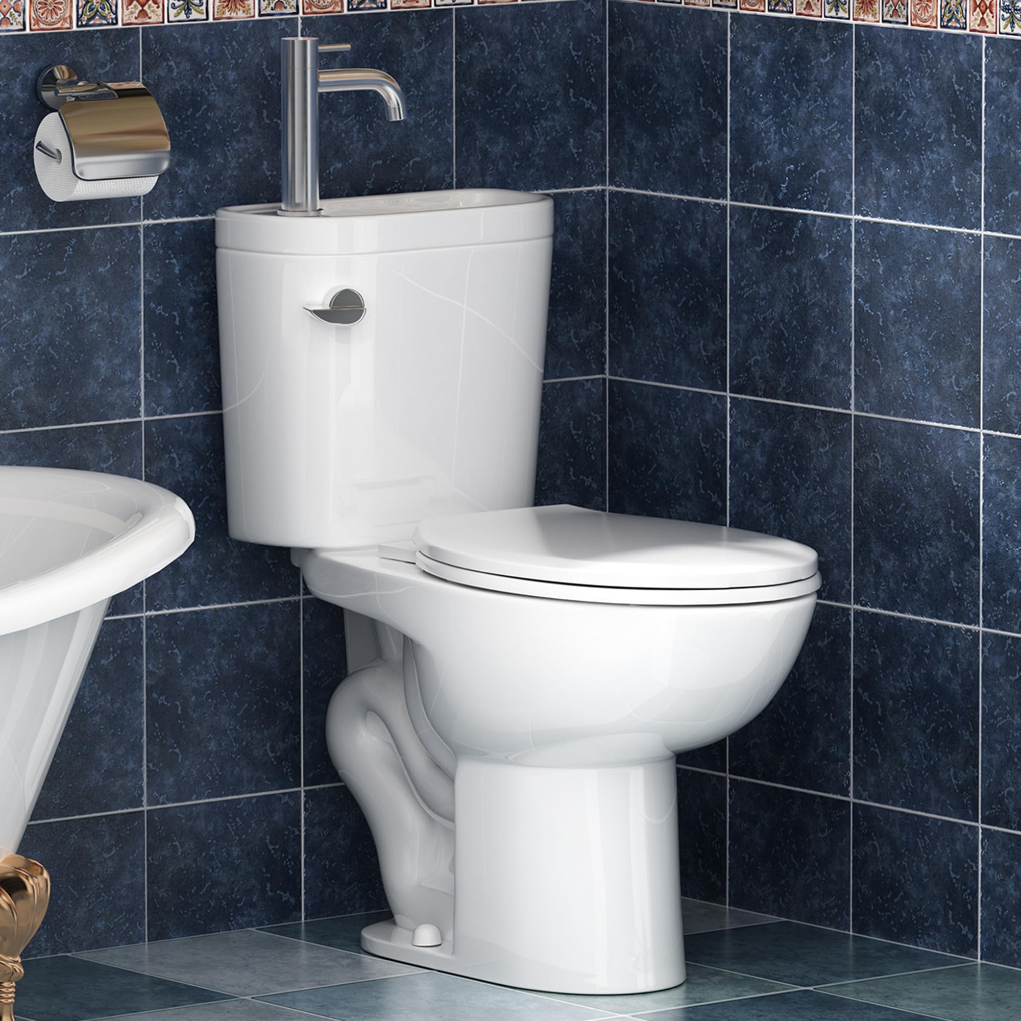 1/12 トイレ SUPERFLO Elongated Toilet with Sink, Faucet Toilets with Rough in
